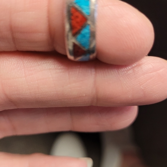 sterling and red/blue turquoise inlay ring - Picture 3 of 6